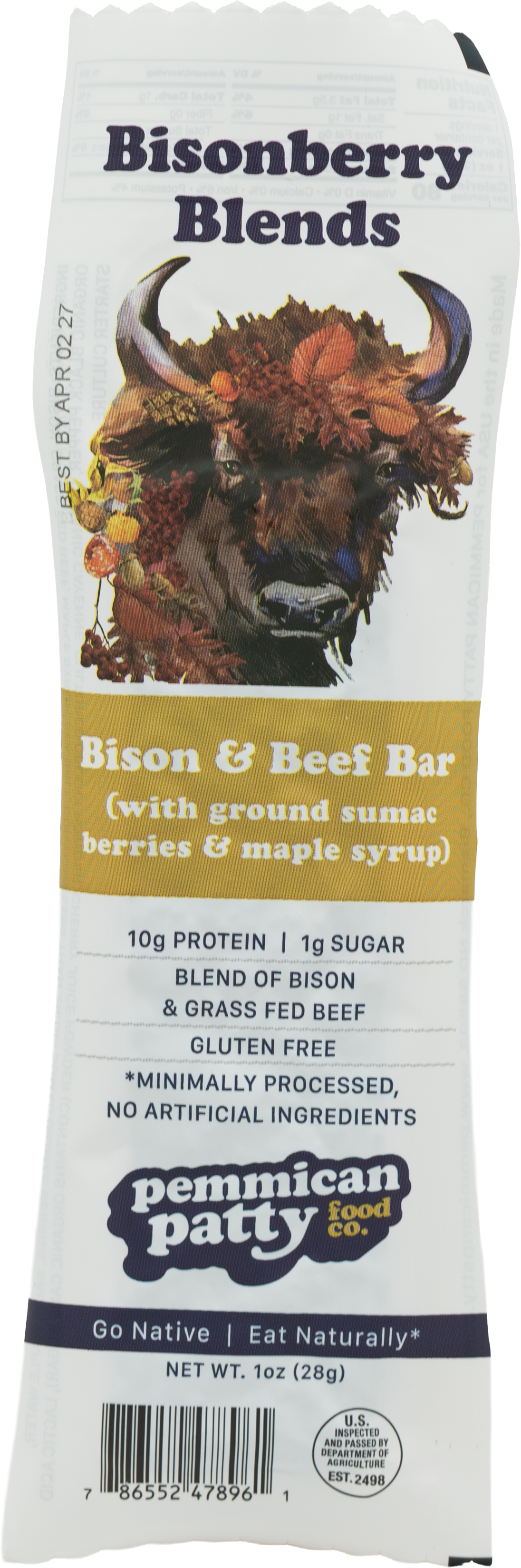Pemmican Patty's Ground Sumac Berries & Maple Bison Bar